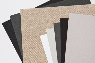 samples of the hardcover linens (left side), samples of the end sheets (right side)