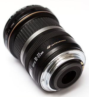 Canons EF-S 10-22mm lens, designed for use on crop sensor camera bodies
