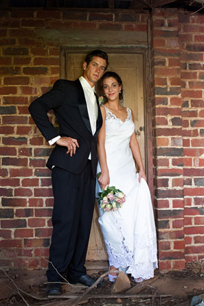 in front of an old door