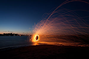 a 5 second shutter speed captures the trails of the sparks