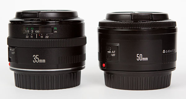 Canon EF 35mm f/2 and Canon EF 50mm f/1.8 II lenses