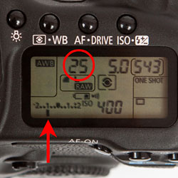 negative 1 stop exposure compensation on a 50D