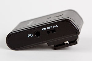 one side of the Aster transmitter: PC sync and power switch