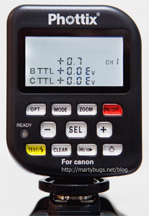 photo 3: setting group 1 output in manual mode, power level set to 1/128 + 0.7 (which is the same as 1/64 - 0.3)