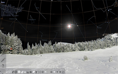 Stellarium - showing the location of the sun at approx 9am