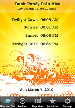 Sunlight Tracker - sunrise/sunset times