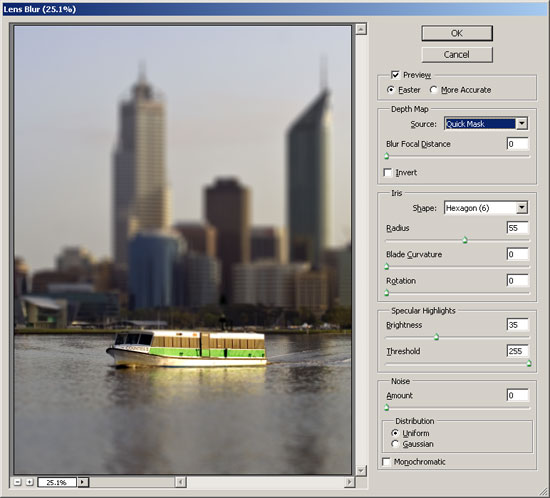 lens blur dialog