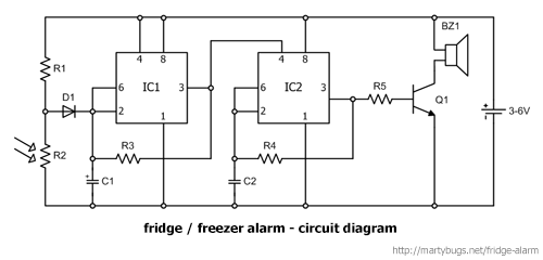 fridge and freezer alarm - circuit diagram