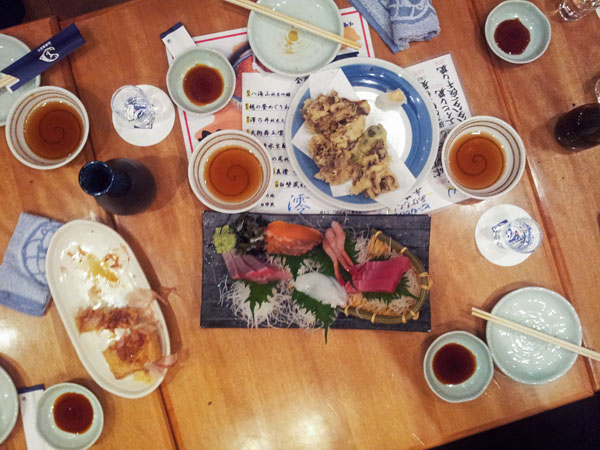 sashimi, tempura and sake