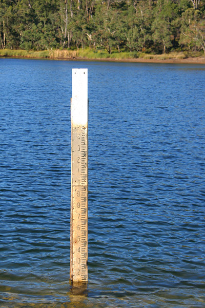 water marker at Glen Brook Dam