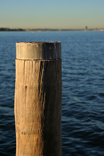Jetty post and Swan River at dawn