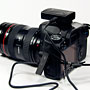 receiver mounted on the hotshoe of a Canon 50D for wireless operation