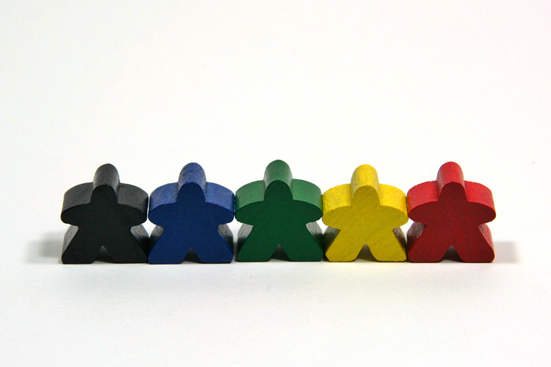 a row of Meeples from "Carcassonne"