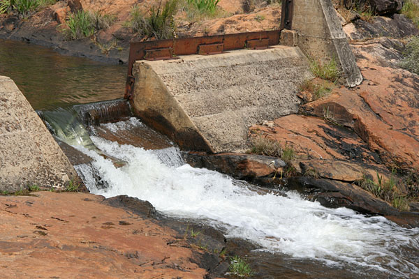 waterfall between the upper and lower pools