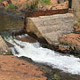 waterfall between the upper and lower pools