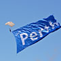 parachutist with a giant flag