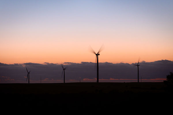 Emu Downs Wind Farm at dusk