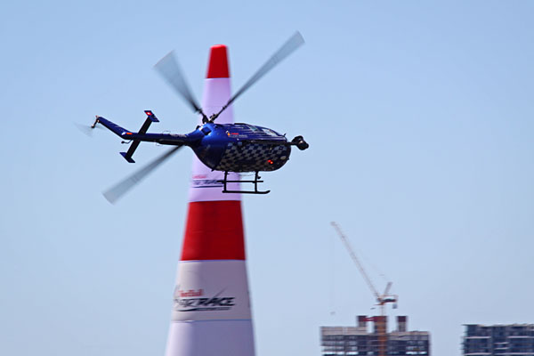 Red Bull chopper flies the course