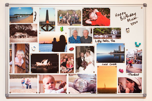 900x600mm whiteboard filled with photos