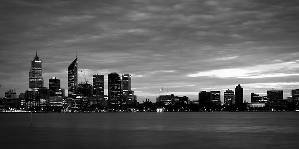 city skyline in black and white