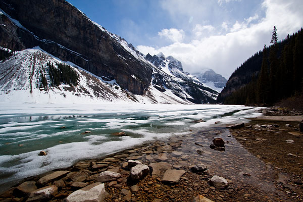 the lake surface was still mostly ice