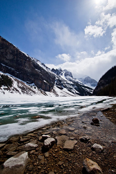 the lake surface was still mostly ice