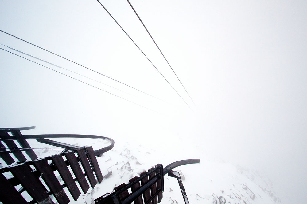 view from the top - looking down the Jasper Tramway cables