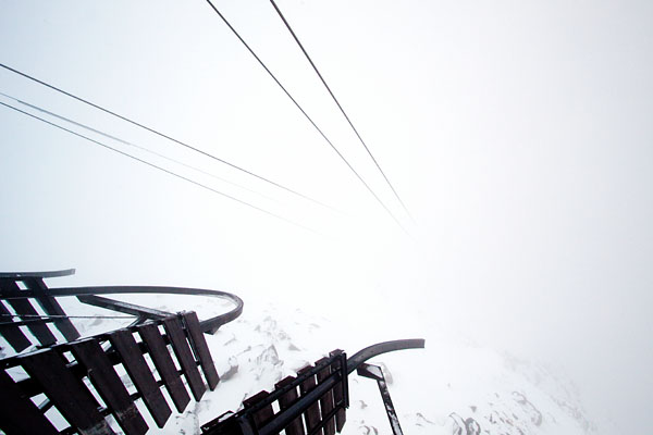 view from the top - looking down the Jasper Tramway cables