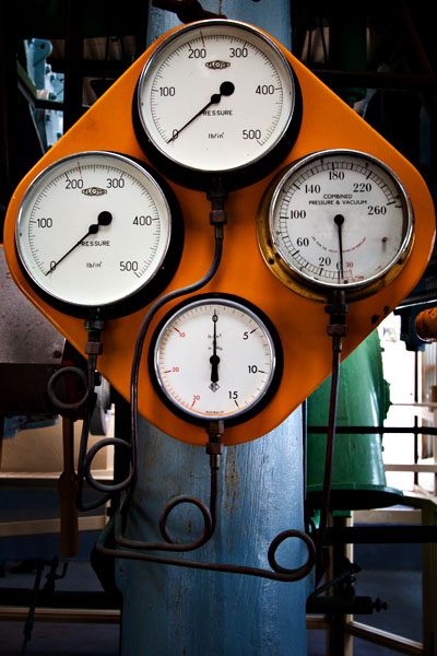instruments on the steam engine from the Cheynes III whale chaser