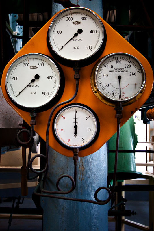 instruments on the steam engine from the Cheynes III whale chaser