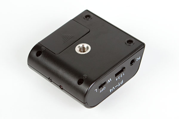 underside of the receiver, showing the threaded 1/4" socket