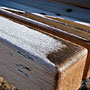 snow on a bench at Barrier Lake