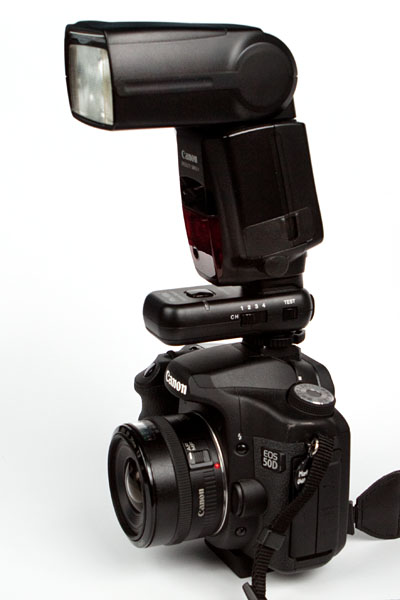 Canon 580EX II flash on a transmitter on a Canon 50D camera