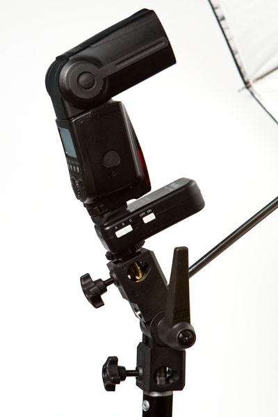 Odin receiver and  a Canon 580EX II flash on a light stand