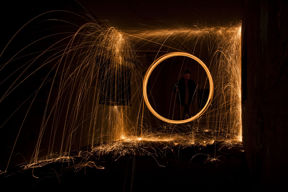steel wool spinning in the old WWII bunkers