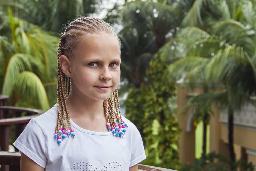 Samantha showing her braids