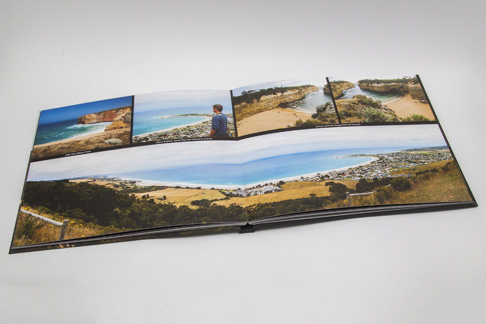 a photo spanning two pages in a spread (Apollo Bay, Victoria, Australia)