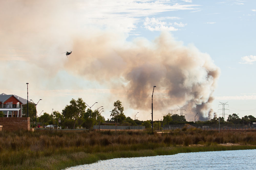 helicopter heading back to the blaze