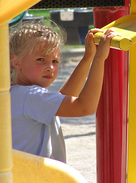 catching her breath in the playground