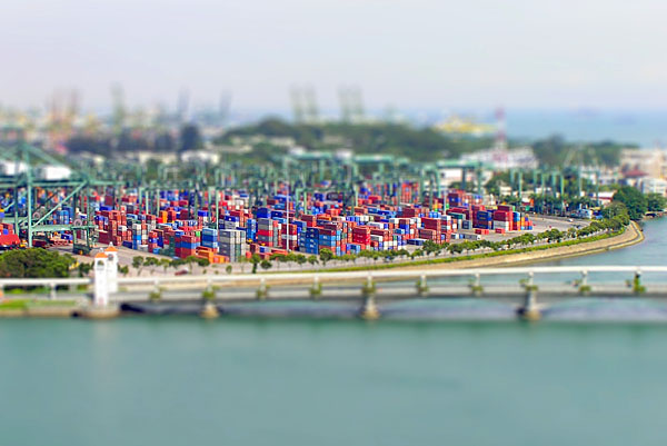 containers at the Brani Terminal on the island of Pulau Brani